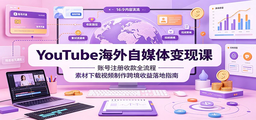 YouTube海外自媒体变现课：账号注册收款全流程，素材下载视频制作跨境收益落地指南-网创之家