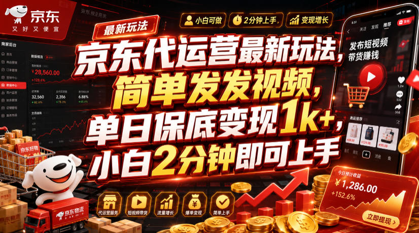 京东代运营最新玩法，简单发发视频，单日保底变现1k+，小白2分钟即可上手【揭秘】-网创之家