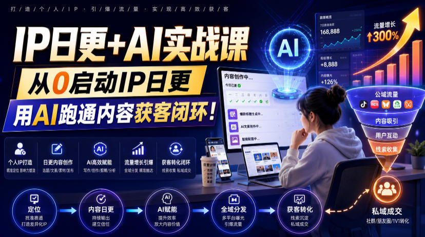 IP日更+AI实战课，从0启动IP日更，IP置顶视频制作+100条选题库搭建+10条日更规划，用AI跑通内容获客闭环!-网创之家