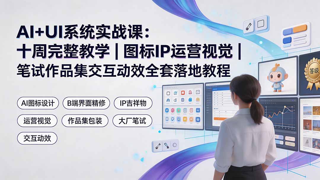 AI+UI系统实战课：十周完整教学｜图标IP运营视觉｜笔试作品集交互动效全套落地教程-网创之家