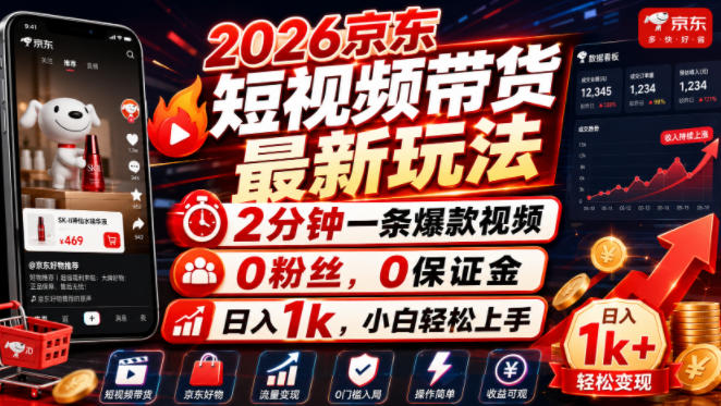 2026京东短视频带货最新玩法，2分钟一条爆款视频，0粉丝，0保证金，日入1k，小白轻松上手【揭秘】-网创之家