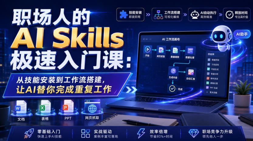 职场人的AI Skills极速入门课：从技能安装到工作流搭建，让AI替你完成重复工作-网创之家