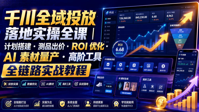 千川全域投放落地实操全课｜计划搭建・测品出价・ROI优化・AI素材量产・高阶工具全链路实战教程-网创之家