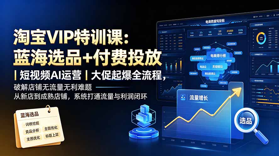 淘宝VIP特训课：蓝海选品+付费投放｜短视频AI运营｜大促起爆全流程，破解店铺无流量无利润难题-网创之家