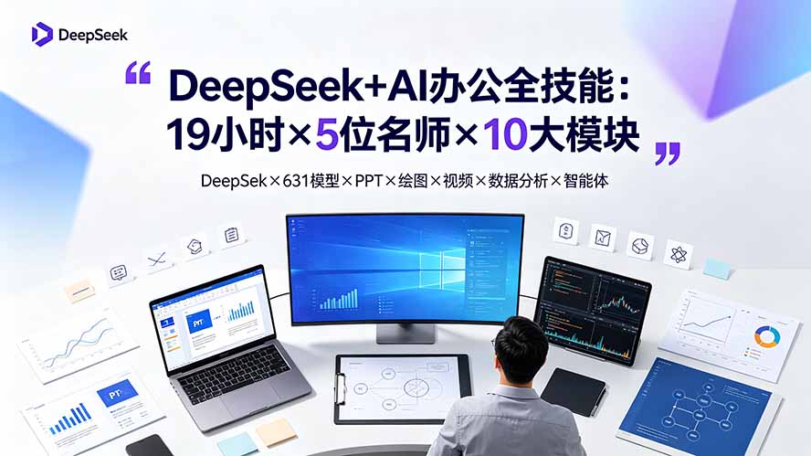 DeepSeek+AI办公全技能：19小时×5位名师×10大模块，DeepSeek×631模型×PPT×绘图×视频×数据分析×智能体-网创之家