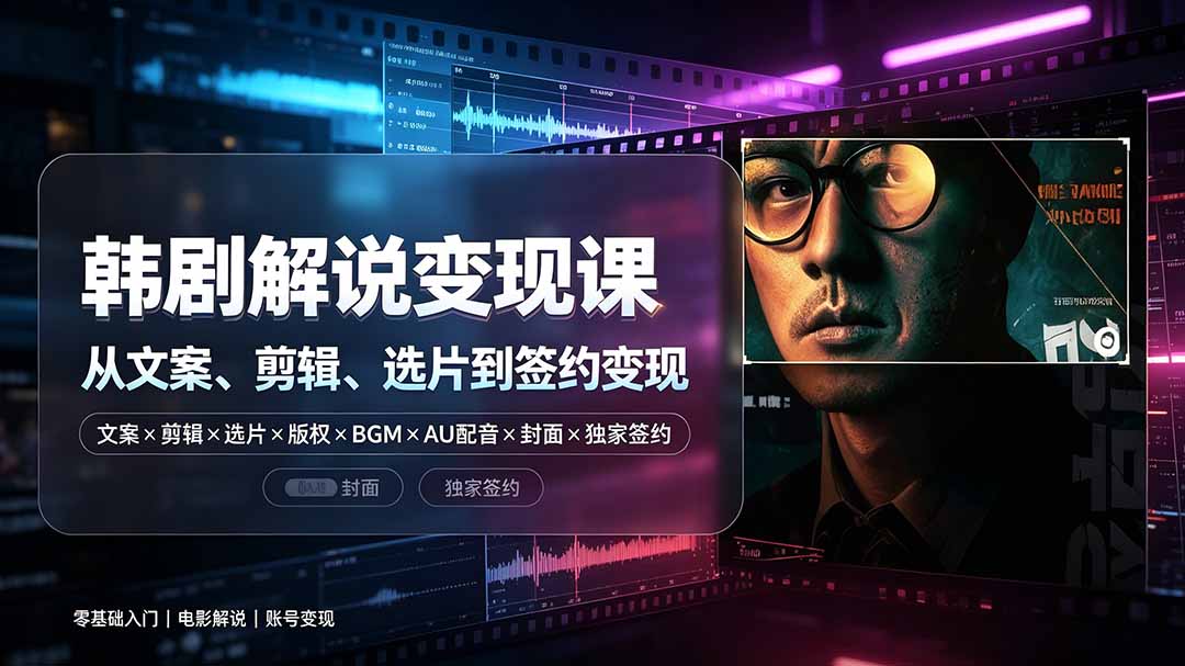 抖音270W粉丝博主亲授韩剧解说课：文案×剪辑×选片×版权×BGM×AU配音×封面×独家签约，零基础到变现-网创之家