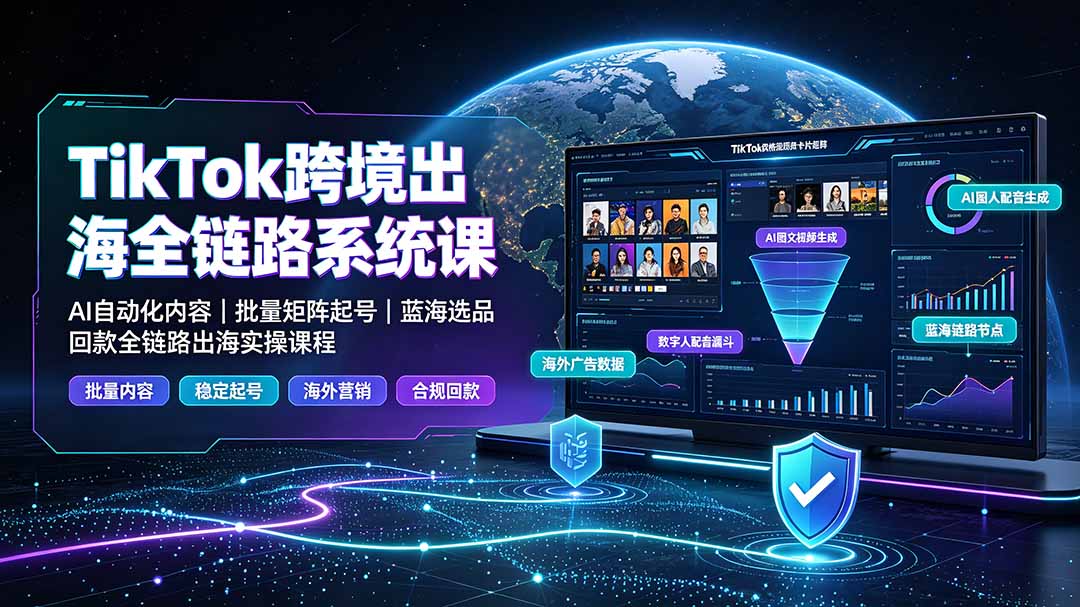 TikTok跨境出海全链路系统课-2026年7月：AI自动化内容｜批量矩阵起号｜蓝海选品回款全链路出海实操课程-网创之家
