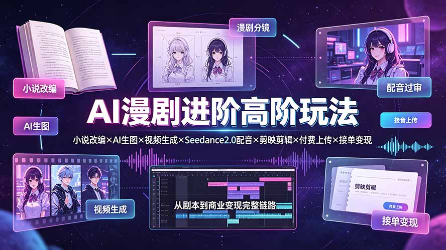 AI漫剧进阶高阶玩法：小说改编×AI生图×视频生成×Seedance2.0配音×剪映剪辑×付费上传×接单变现-网创之家