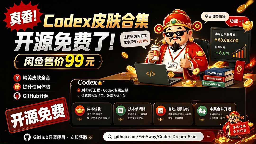 闲鱼售卖99元的Codex皮肤包，GitHub 免费开源了！让你的codex变成精美界面 Codex Dream Skin-网创之家