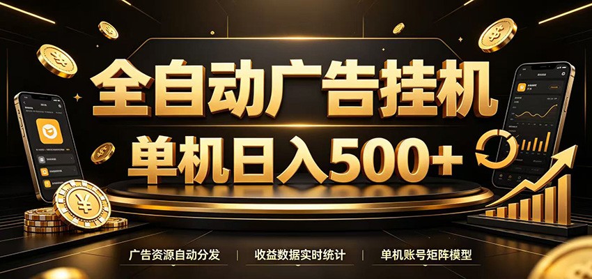 全自动广告挂机，每天24小时不停的去看广告获取收益，单机500＋-网创之家