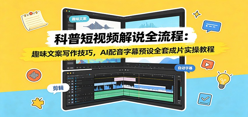 科普短视频解说全流程：趣味文案写作技巧，AI配音字幕预设全套成片实操教程-网创之家