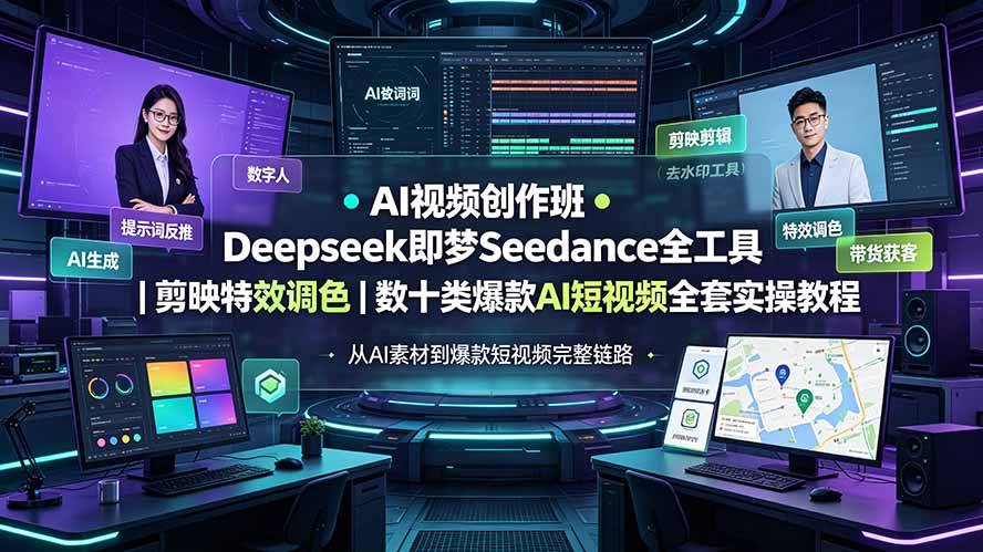 AI视频创作班◆Deepseek即梦Seedance全工具｜剪映特效调色｜数十类爆款AI短视频全套实操教程-网创之家