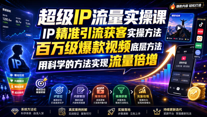 超级IP流量实操课，IP精准引流获客实操方法，百万级爆款视频底层方法，用科学的方法实现流量倍增-网创之家