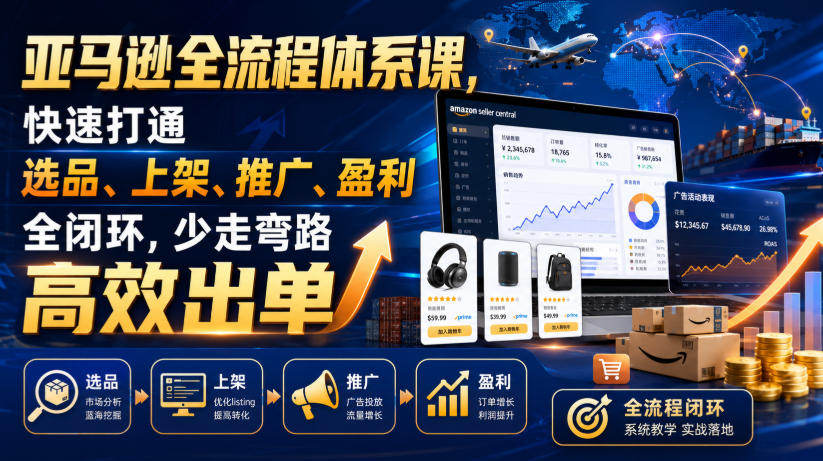 亚马逊全流程体系课，快速打通选品、上架、推广、盈利全闭环，少走弯路高效出单-网创之家