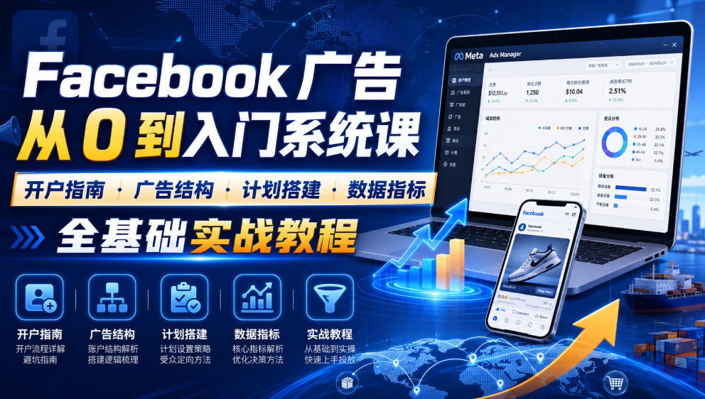 Facebook广告新手从0到入门系统课｜开户指南・广告结构・计划搭建・数据指标全基础实战教程-网创之家