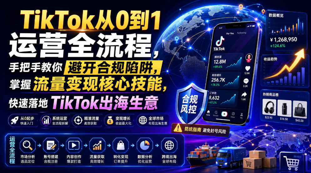 TikTok从0到1运营全流程，手把手教你避开合规陷阱，掌握流量变现核心技能，快速落地TikTok出海生意(更新7月)-网创之家