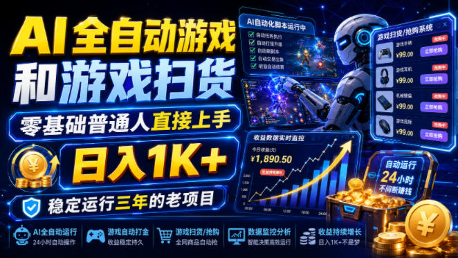 AI全自动游戏和游戏扫货，零基础普通人直接上手，日入1K+，稳定运行三年的老项目【揭秘】-网创之家