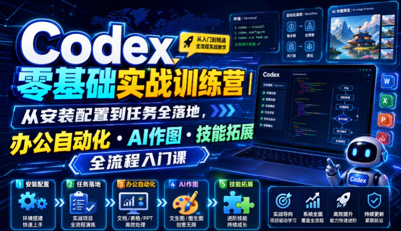 Codex零基础实战训练营｜从安装配置到任务全落地，办公自动化・AI作图・技能拓展全流程入门课-网创之家