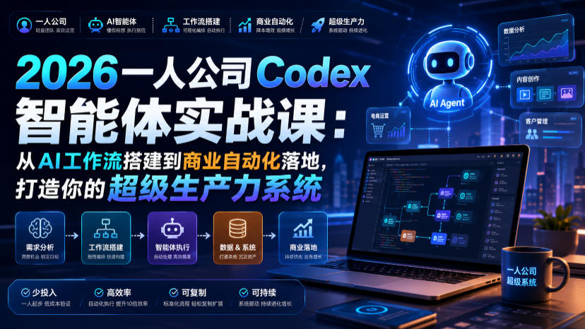 2026一人公司Codex智能体实战课：从AI工作流搭建到商业自动化落地，打造你的超级生产力系统-网创之家