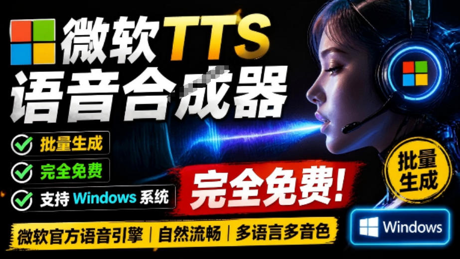 微软TTS免费语音配音生成器，完全免费，支持多语音、多音色选择，Windows系统专用TTS语音合成器-网创之家