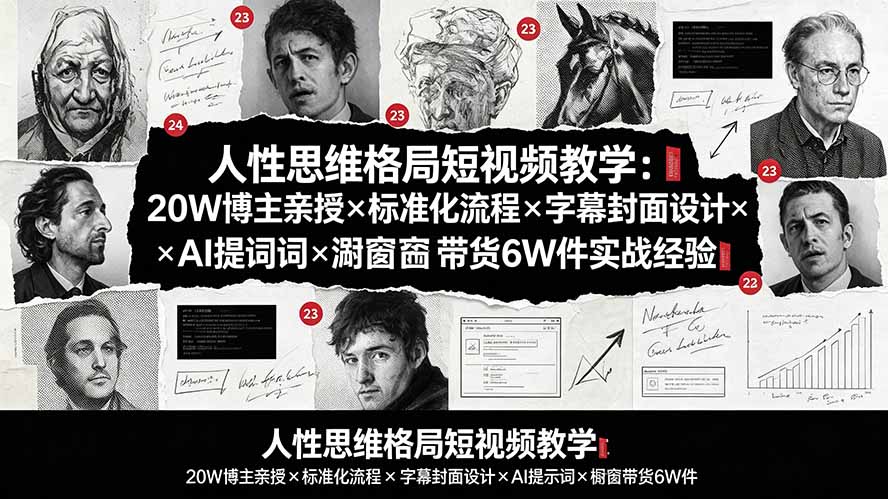 人性思维格局短视频教学：20W博主亲授×标准化流程×字幕封面设计×AI提示词×橱窗带货6W件实战经验-网创之家