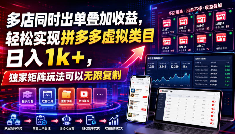 多店同时出单叠加收益，轻松实现拼多多虚拟类目日入1k+，独家矩阵玩法可以无限复制【揭秘】-网创之家
