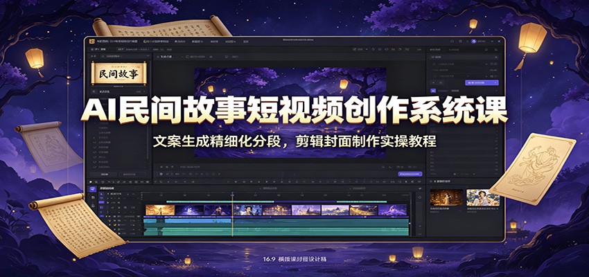 AI民间故事短视频创作系统课：文案生成精细化分段，剪辑封面制作实操教程-网创之家