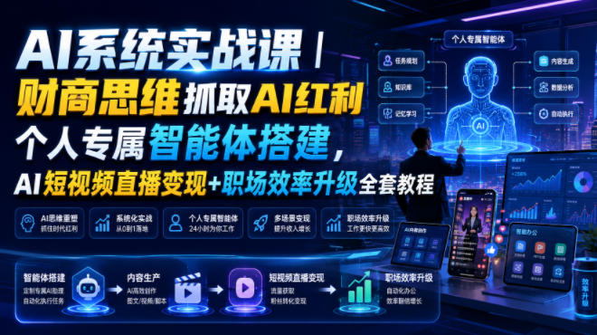 AI系统实战课｜财商思维抓取AI红利｜个人专属智能体搭建，AI短视频直播变现+职场效率升级全套教程-网创之家