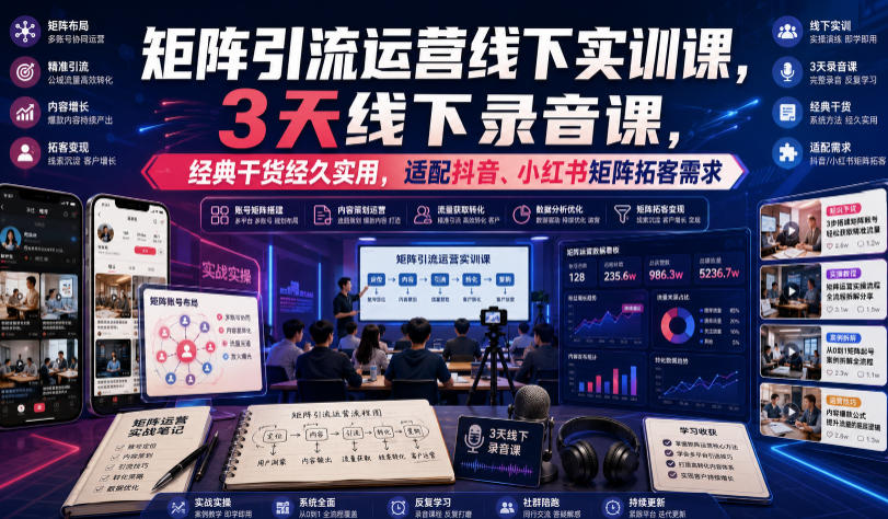 嗨推矩阵引流运营线下实训课，3天线下录音课，经典干货经久实用，适配抖音、小红书矩阵拓客需求-网创之家