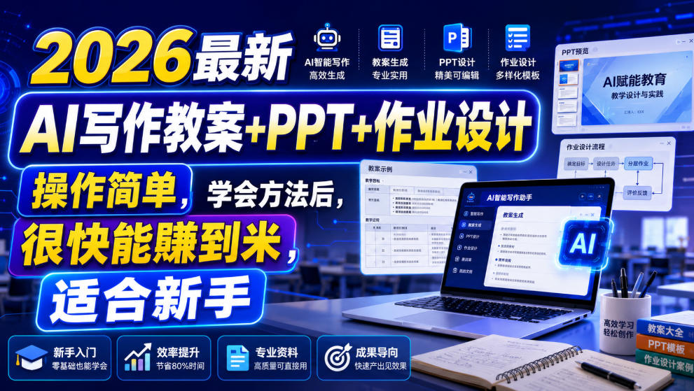 2026最新AI写作教案+PPT+作业设计，操作简单，学会方法后，很快能賺到米，适合新手-网创之家