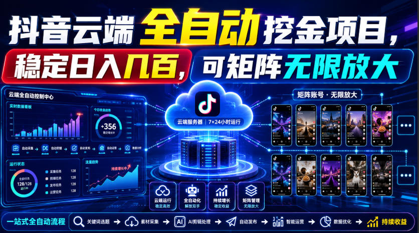Dy云端全自动挖金项目，稳定日入几百，可矩阵无限放大！【揭秘】-网创之家