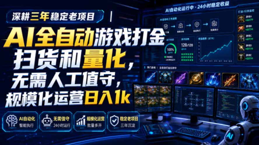 AI全自动游戏打金扫货和量化，规模化运营日入1k，深耕三年稳定老项目！-网创之家