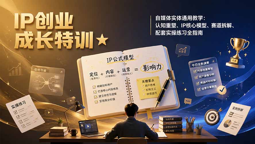 IP创业成长特训★自媒体实体通用教学：认知重塑、IP核心模型、赛道拆解、配套实操练习全指南-网创之家