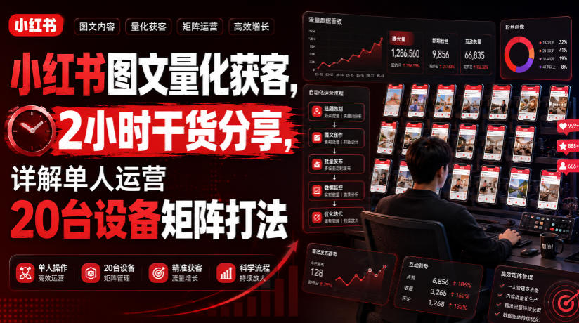 小红书图文量化获客，2小时干货分享，详解单人运营20台设备矩阵打法-网创之家