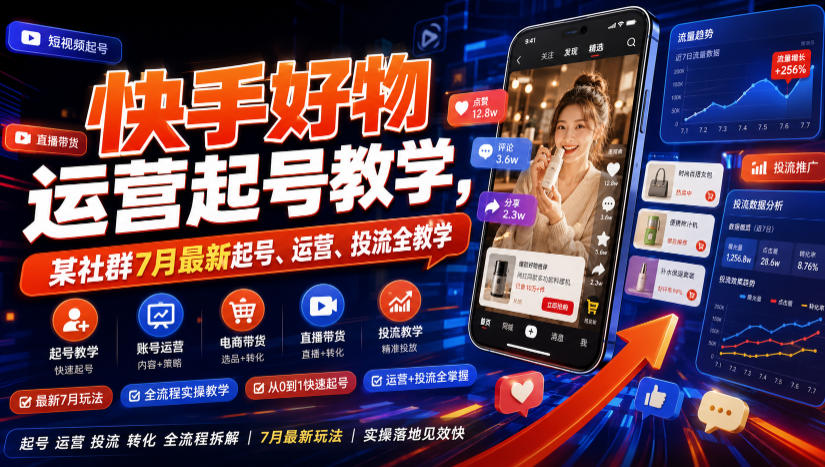 快手好物运营起号教学，某社群7月最新起号、运营、投流全教学-网创之家