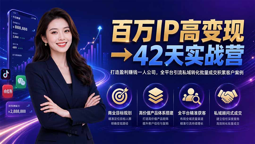百万IP高变现→42天实战营｜打造盈利赚钱一人公司，全平台引流私域转化批量成交积累客户案例-网创之家