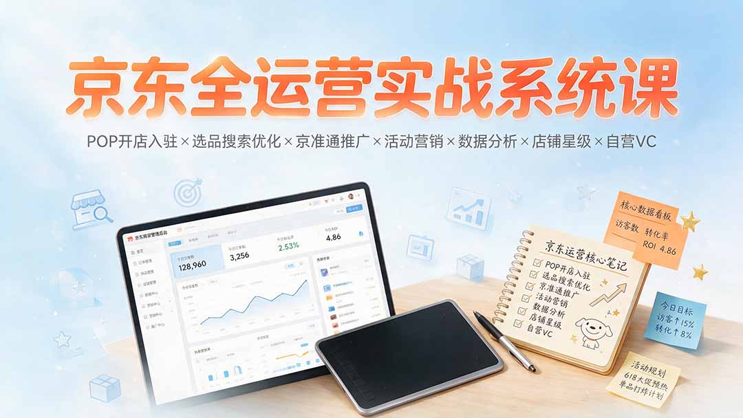 京东全运营实战系统课：POP开店入驻×选品搜索优化×京准通推广×活动营销×数据分析×店铺星级×自营VC-网创之家