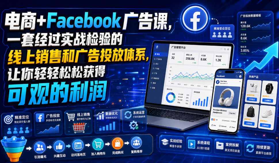 电商+Facebook广告课，一套经过实战检验的线上销售和广告投放体系，让你轻轻松松获得可观的利润【原创双语字幕】-网创之家
