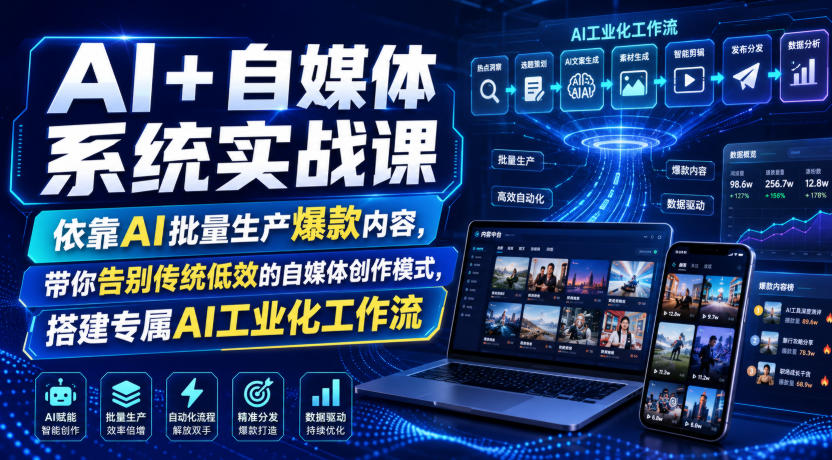 AI+自媒体系统实战课，依靠AI批量生产爆款内容，带你告别传统低效的自媒体创作模式，搭建专属AI工业化工作流-网创之家