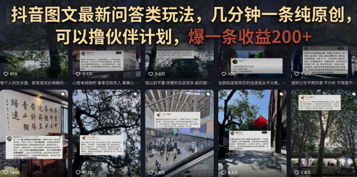 抖音图文最新问答类玩法，几分钟一条纯原创，可以撸伙伴计划，爆一条收益200+-网创之家
