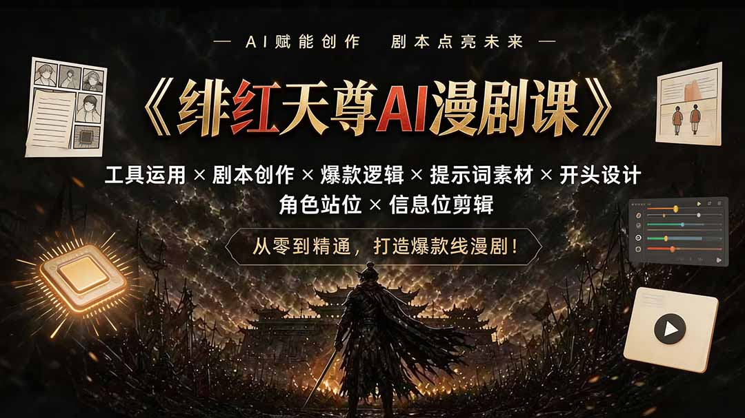 绯红天尊AI漫剧课｜工具运用×剧本创作×爆款逻辑×提示词素材×开头设计×角色站位×信息位剪辑-网创之家
