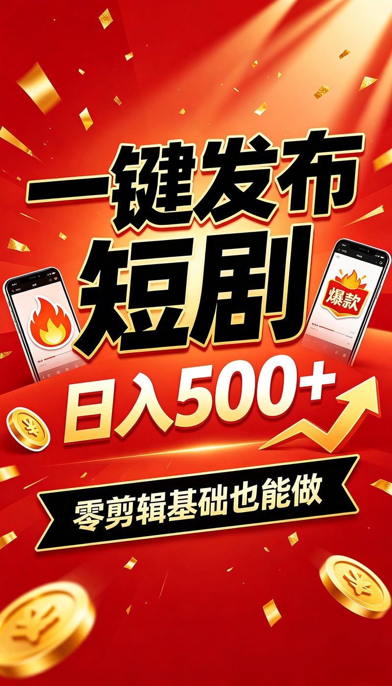 快手短剧一键发布，不用剪辑操作简单，副业日入500+。空闲时间轻松赚收益-网创之家