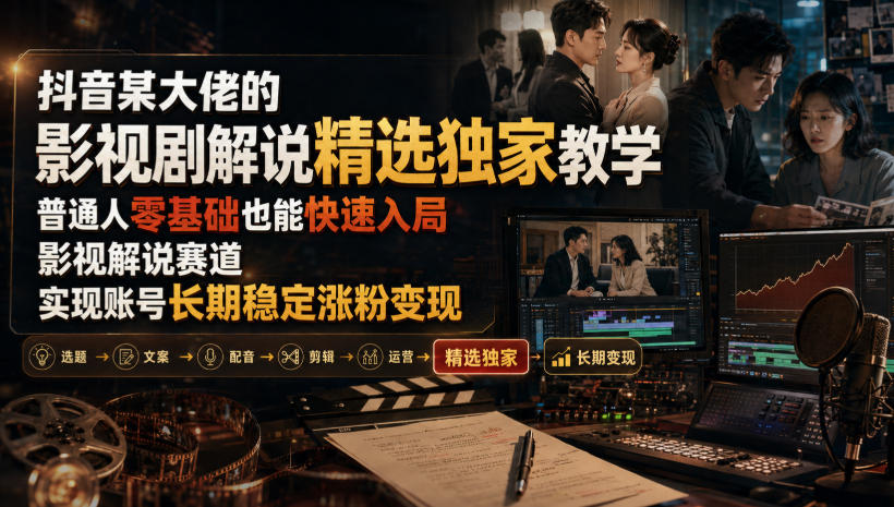 抖音某大佬的影视剧解说精选独家教学，普通人零基础也能快速入局影视解说赛道，实现账号长期稳定变现-网创之家