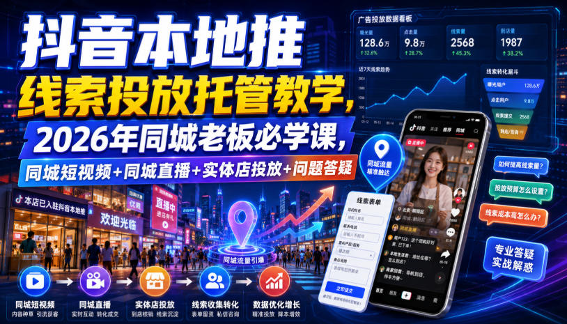 抖音本地推线索投放托管教学，2026年同城老板必学课，同城短视频+同城直播+实体店投放+问题答疑-网创之家