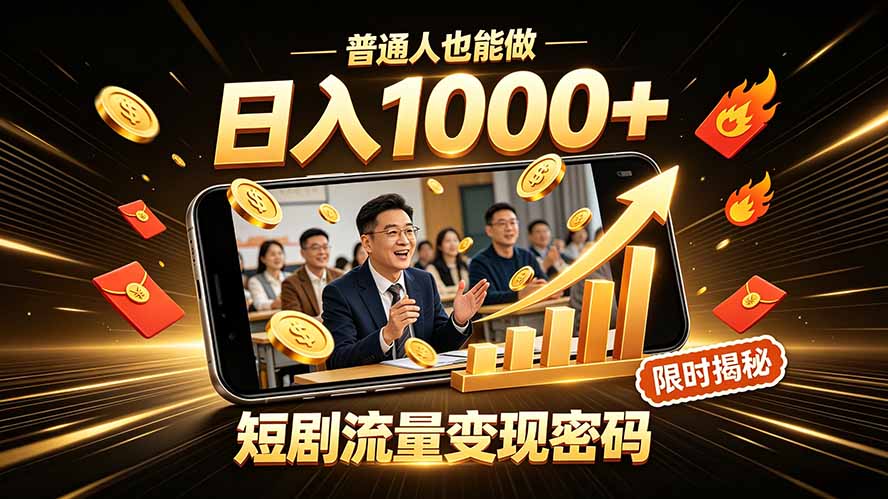 一部手机做短剧分发，不用真人出镜、不用拍摄剧本，快手流量变现日赚千元-网创之家