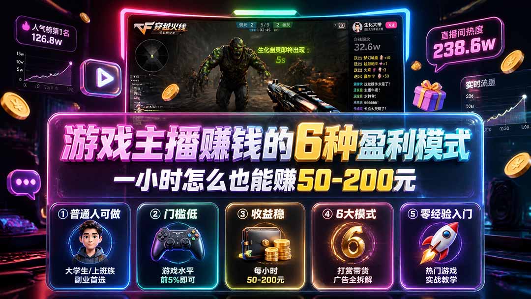 付费文章：游戏主播赚钱的6种盈利模式，一小时怎么也能赚50-200元-网创之家