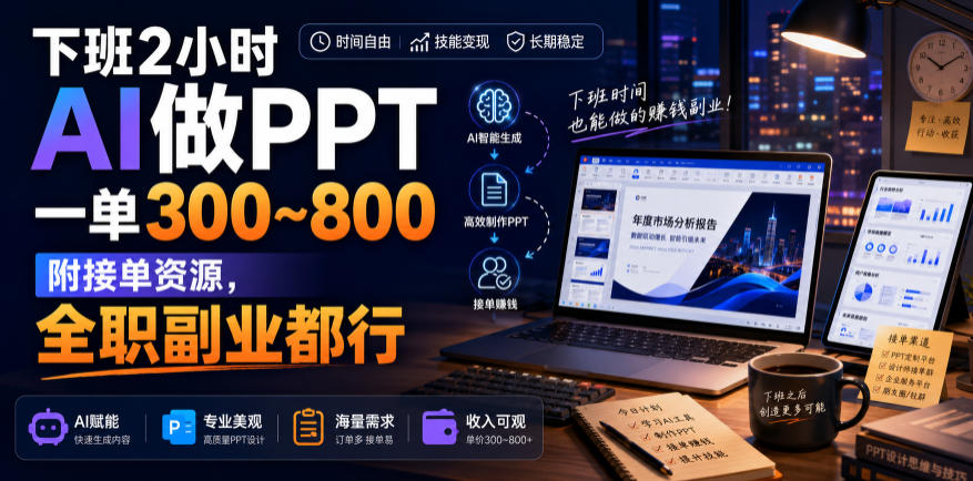 下班2小时AI做PPT，一单300~800，附接单资源，全职副业都行【揭秘】-网创之家