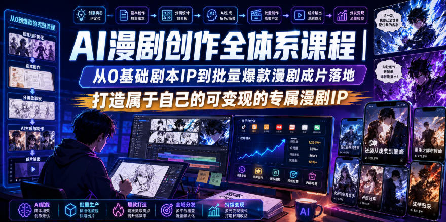 AI漫剧创作全体系课程｜从0基础剧本IP到批量爆款漫剧成片落地，打造属于自己的可变现的专属漫剧IP-网创之家
