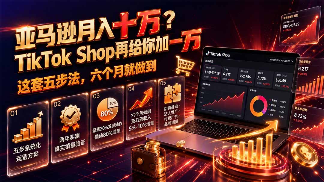 亚马逊月入十万？TikTok Shop再给你加一万——这套五步法，六个月就做到【原创双语字幕】-网创之家