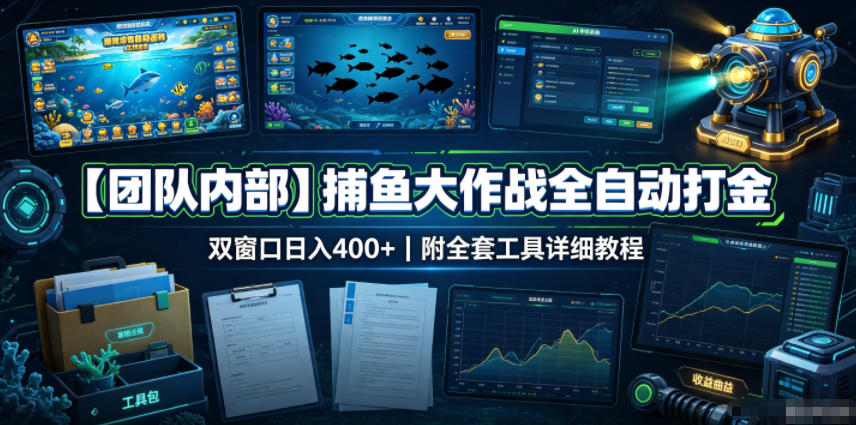 【团队内部】捕鱼大作战全自动打金，双窗口日入400+，附全套工具详细教程【揭秘】-网创之家